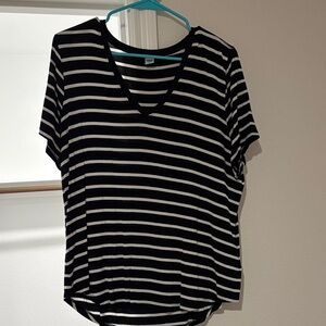 Old Navy Black and White Striped V-Neck Tee